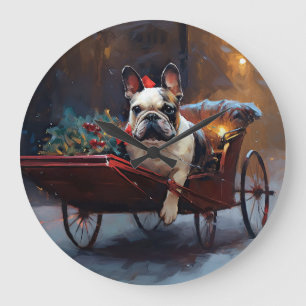 Französischer Bulldog Weihnachtsfeiertag Große Wanduhr