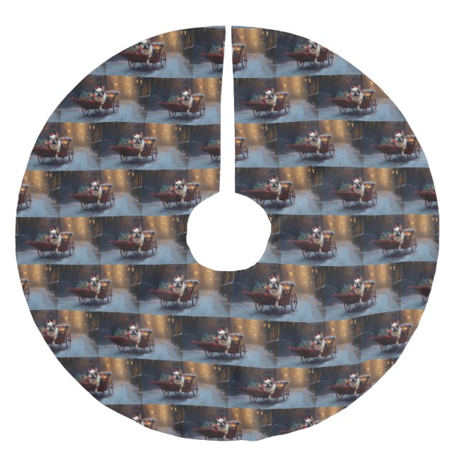 Französischer Bulldog Weihnachtsfeiertag Polyester Weihnachtsbaumdecke (Vorderseite)