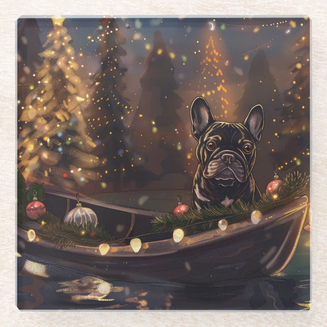Französischer Bulldog Weihnachtsfest Reise Glasuntersetzer (Vorderseite)
