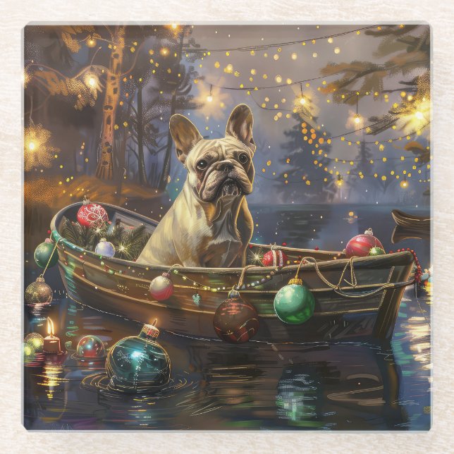 Französischer Bulldog Weihnachtsfest Reise Glasuntersetzer (Vorderseite)