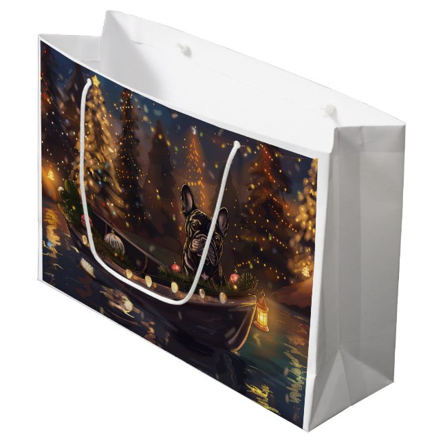 Französischer Bulldog Weihnachtsfest Reise Große Geschenktüte (Vorderseite Schrägansicht)