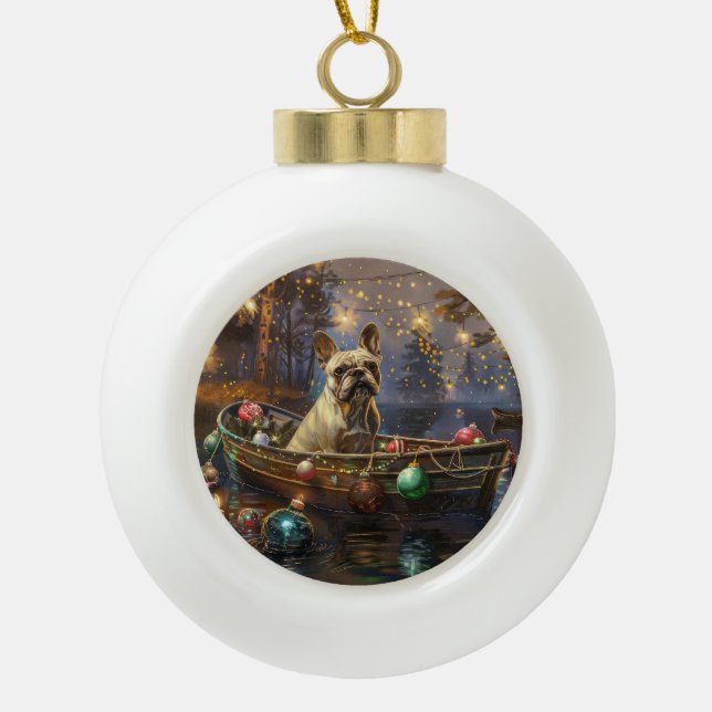 Französischer Bulldog Weihnachtsfest Reise Keramik Kugel-Ornament (Vorderseite)