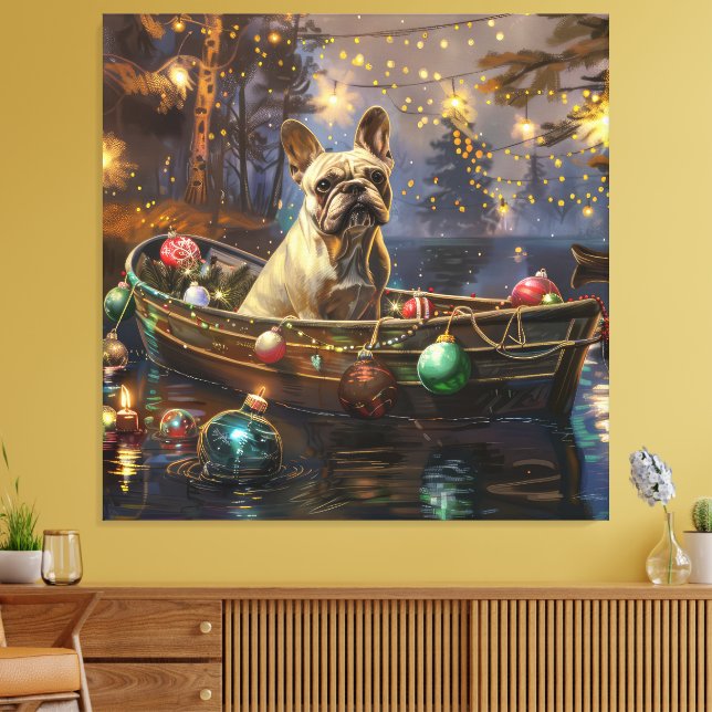 Französischer Bulldog Weihnachtsfest Reise Leinwanddruck (Insitu (Wohnzimmer))