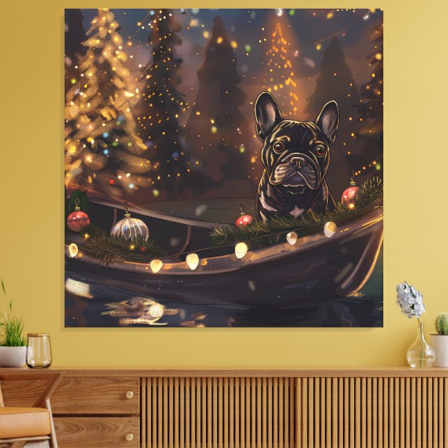 Französischer Bulldog Weihnachtsfest Reise Leinwanddruck (Insitu (Wohnzimmer))