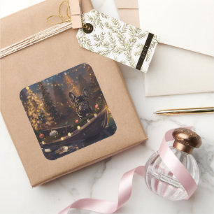 Französischer Bulldog Weihnachtsfest Reise Quadratischer Aufkleber