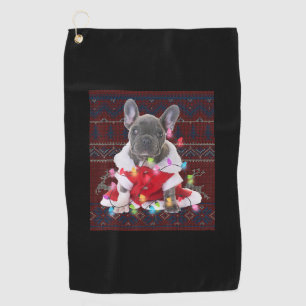Französischer Bulldog Weihnachtslicht Ugly Sweater Golfhandtuch