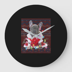Französischer Bulldog Weihnachtslicht Ugly Sweater Große Wanduhr