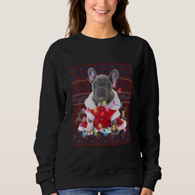 Französischer Bulldog Weihnachtslicht Ugly Sweater Sweatshirt (Vorderseite)