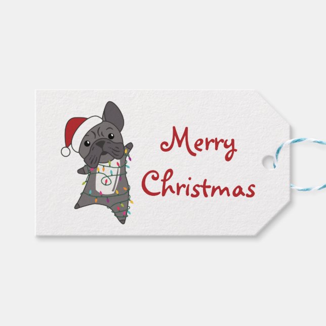 Französischer Bulldog Weihnachtsschnee Winter Tier Geschenkanhänger (Vorderseite (Horizontal))
