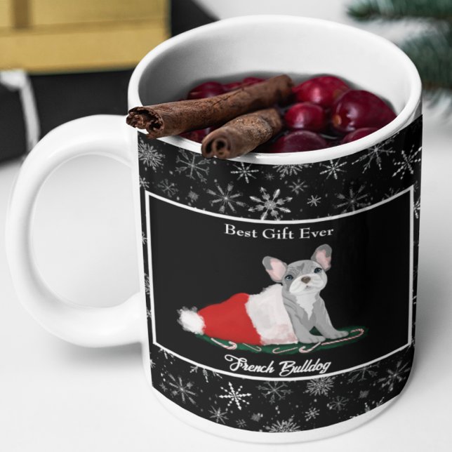 Französischer Bulldog Welpe in Santa's Hat Coffee  Jumbo-Tasse (Santa Paws is coming to town! French Bulldog brings holiday cheer.)