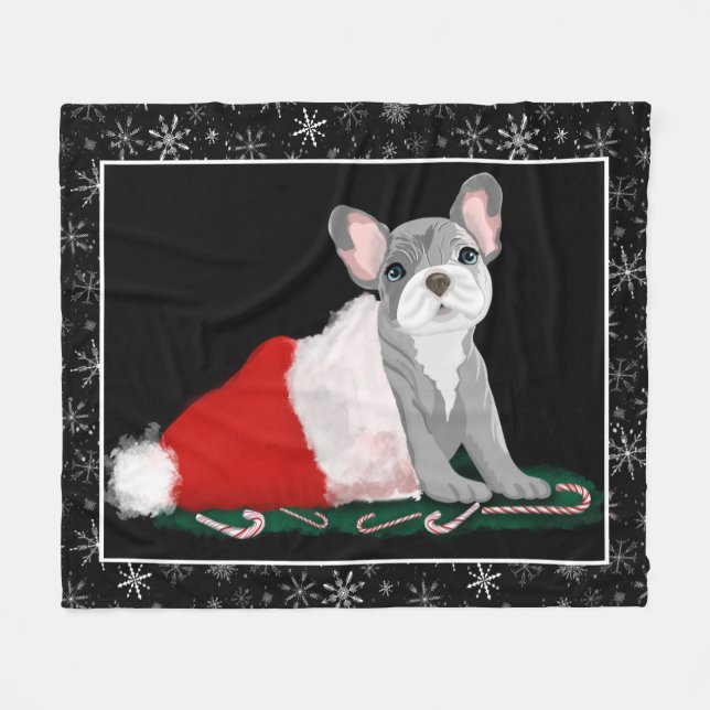 Französischer Bulldog Welpe in Santa's Hat Fleece  (Vorderseite (Horizontal))