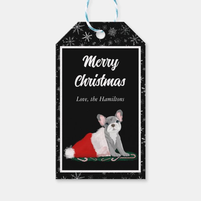 Französischer Bulldog Welpe in Santa's Hat Geschenkanhänger (Vorderseite)