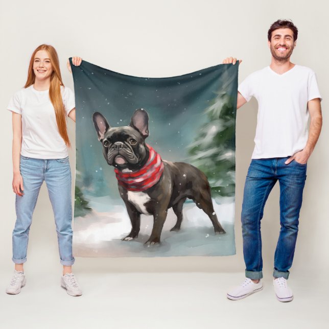 Französischer Bulldog zu Weihnachten im Schnee Fleecedecke (Beispiel)