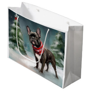 Französischer Bulldog zu Weihnachten im Schnee Große Geschenktüte