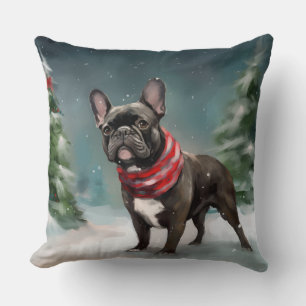 Französischer Bulldog zu Weihnachten im Schnee Kissen