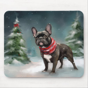 Französischer Bulldog zu Weihnachten im Schnee Mousepad