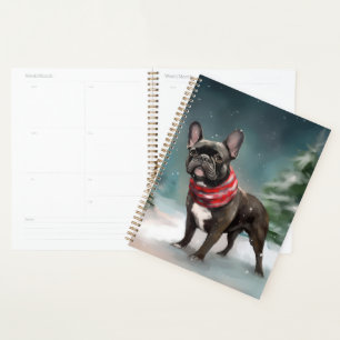 Französischer Bulldog zu Weihnachten im Schnee Planer