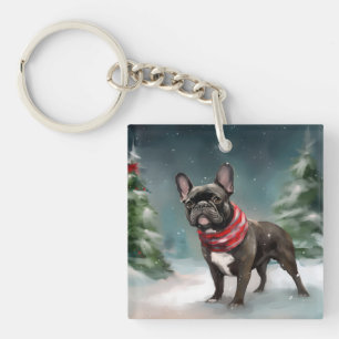 Französischer Bulldog zu Weihnachten im Schnee Schlüsselanhänger