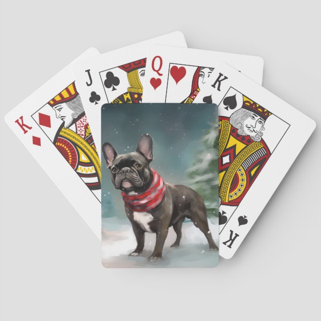Französischer Bulldog zu Weihnachten im Schnee Spielkarten (Rückseite)