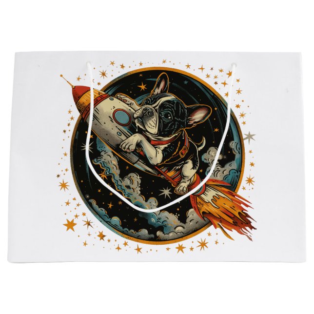 Französischer Bulldogge-Astronaut Große Geschenktüte (Vorderseite)