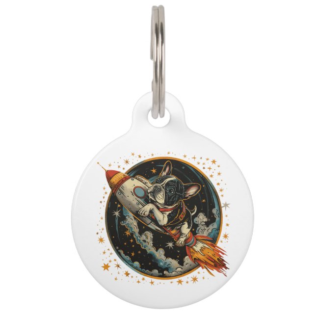 Französischer Bulldogge-Astronaut Haustiermarke (Vorderseite)