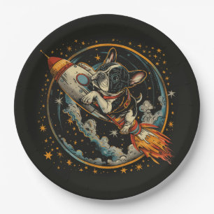 Französischer Bulldogge-Astronaut Pappteller