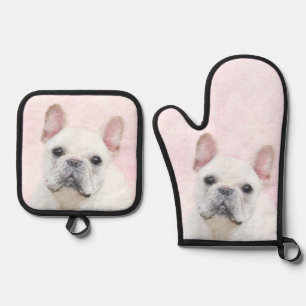 Französischer Bulldogge Malerei Weißes Cream Pet H Ofenhandschuh & Topflappen-Set