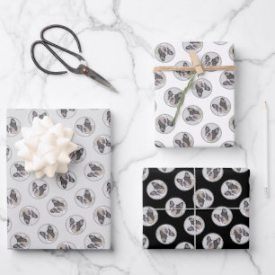 Französischer Bulldogge Malerei White Black Pied D Geschenkpapier Set