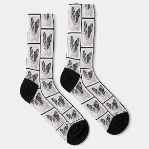 Französischer Bulldogge Malerei White Black Pied D Socken