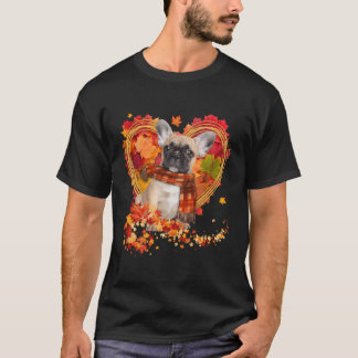 Französischer Bulldogge mit Herbstblättern T-Shirt
