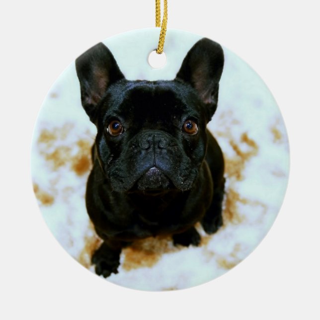 Französischer Bulldogge-Ornament mit Ihrem Foto Keramikornament (Vorne)