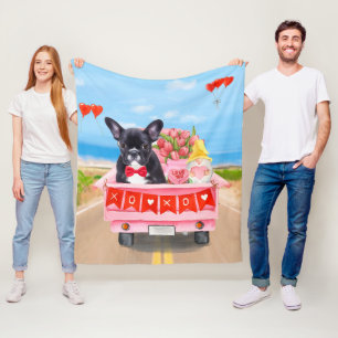Französischer Bulldogge Valentinstag LKW Fleecedecke