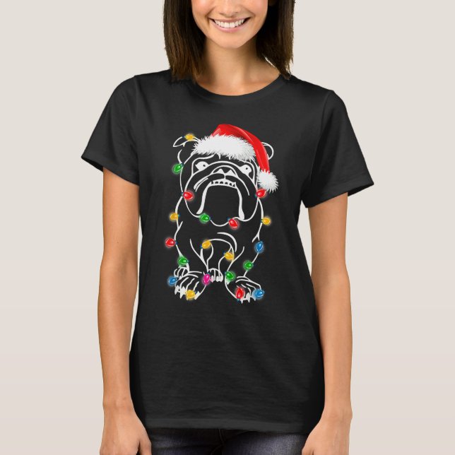 Französischer Bulldogge Weihnachten leuchtet auf H T-Shirt (Vorderseite)