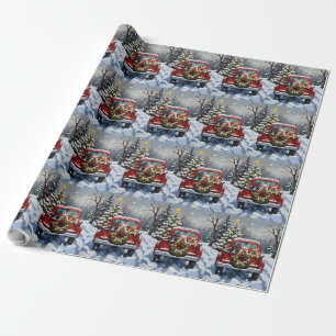 Französischer Bulldogge Weihnachten Rotes Lastwage Geschenkpapier