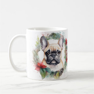 Französischer Bulldogge Weihnachtskranz Festlicher Kaffeetasse