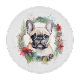 Französischer Bulldogge Weihnachtskranz Festlicher Schneidebrett