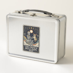 Französischer Bulldoggen-Vater Vintage-Skelett-Tar Metall Brotdose
