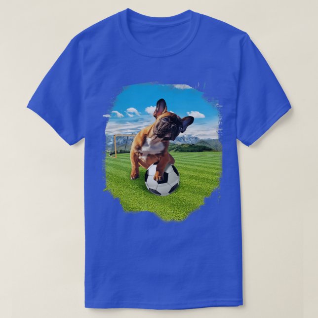 Französischer Bulldoghund Fußball spielen T-Shirt (Design vorne)