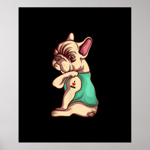 Französischer Bulldoghund in der Liebe Tätowierung Poster