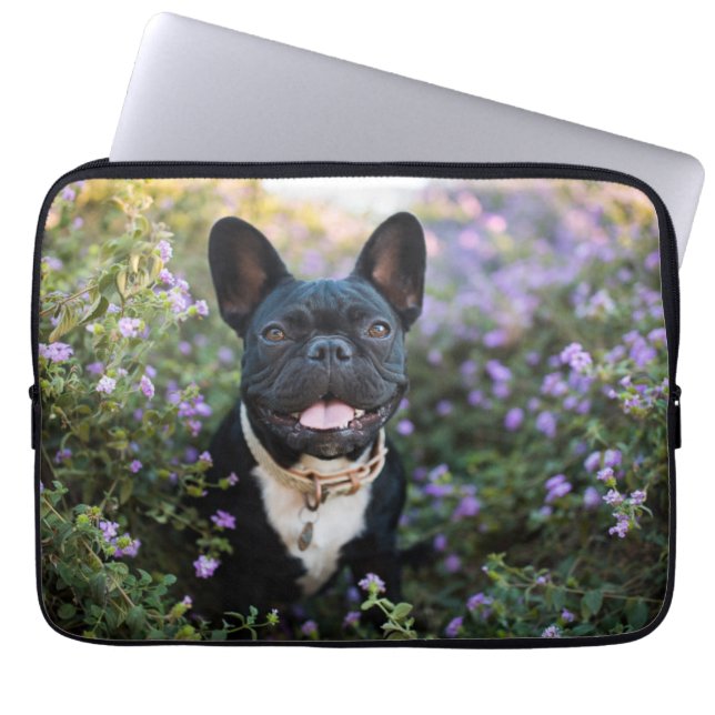 Französischer Bulldogist in Blume Laptopschutzhülle (Vorderseite)