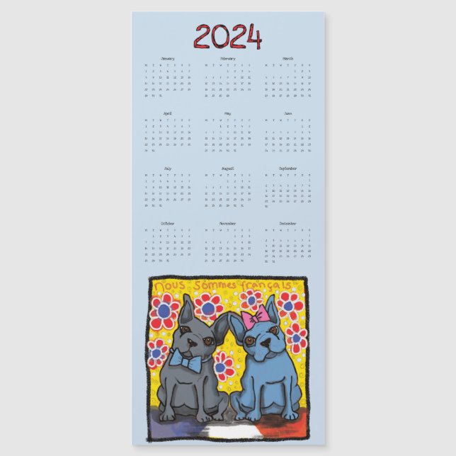 Französischer Bulldogs Magnetic Calendar 2024 Magnetkarte (Vorderseite)