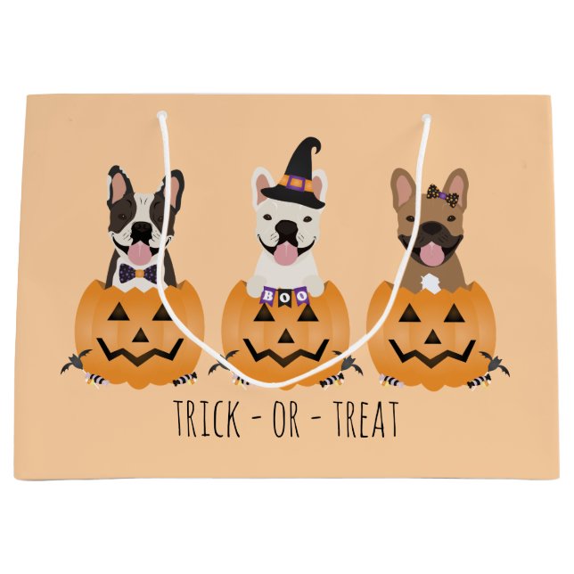 Französischer Bulldogs Trick oder Treat Pumpkin Große Geschenktüte (Vorderseite)