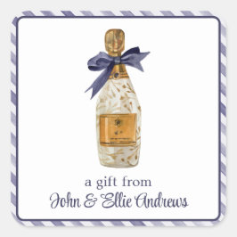 Französischer Champagner in Aquarellfarbe mit eine Quadratischer Aufkleber