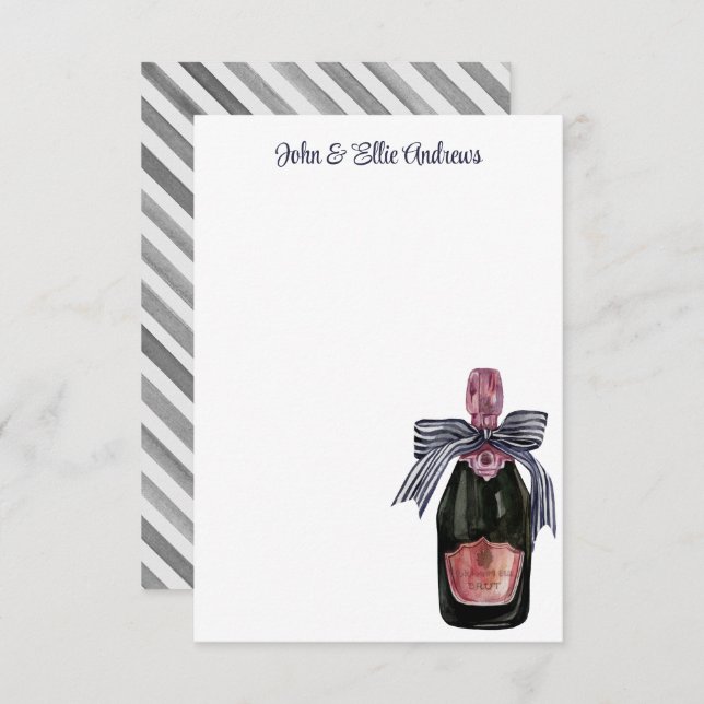 Französischer Champagner in Aquarellfarbe mit Stre Dankeskarte (Vorne/Hinten)