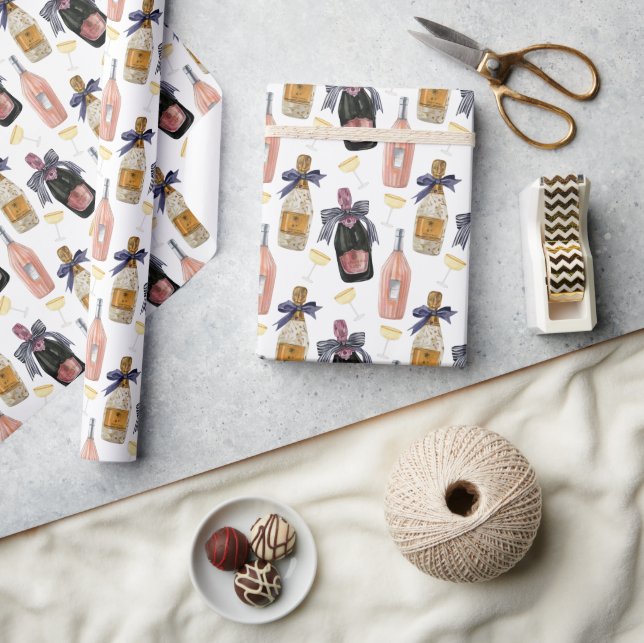 Französischer Champagner in Wasserfarbe Geschenkpapier (Kunsthandwerk)