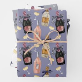 Französischer Champagner in Wasserfarbe Geschenkpapier Set