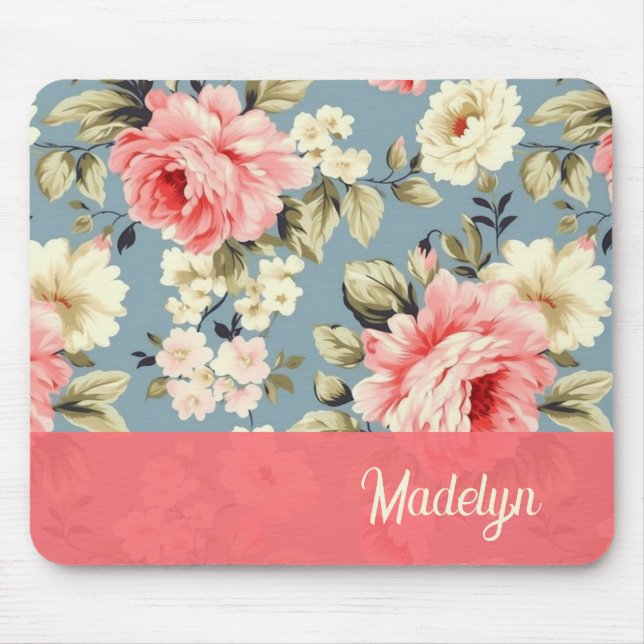 Französischer Cottage-Garten Blumen Chic Shabby Mousepad (Vorne)