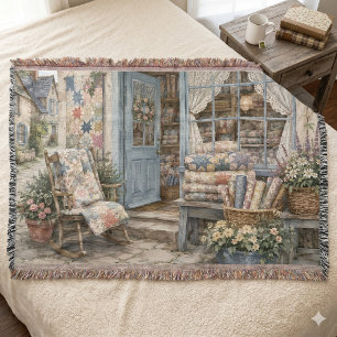 Französischer Cottagecore-Quilt-Shop-Wasserfarben Decke