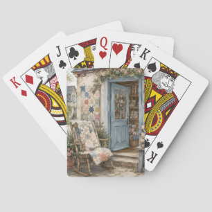 Französischer Cottagecore-Quilt-Shop-Wasserfarben Spielkarten