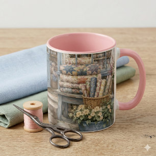 Französischer Cottagecore-Quilt-Shop-Wasserfarben Tasse
